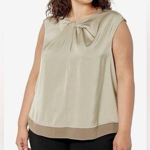 CALVIN KLEIN NWT Womens Knot-Front Mixed Media Blouse
